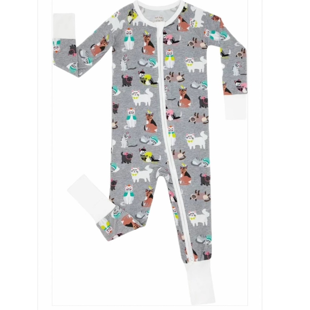 NWT 3-6M Little Sleepies Cozy Cats Zippy Gray Winter Footie NIB/NIP
